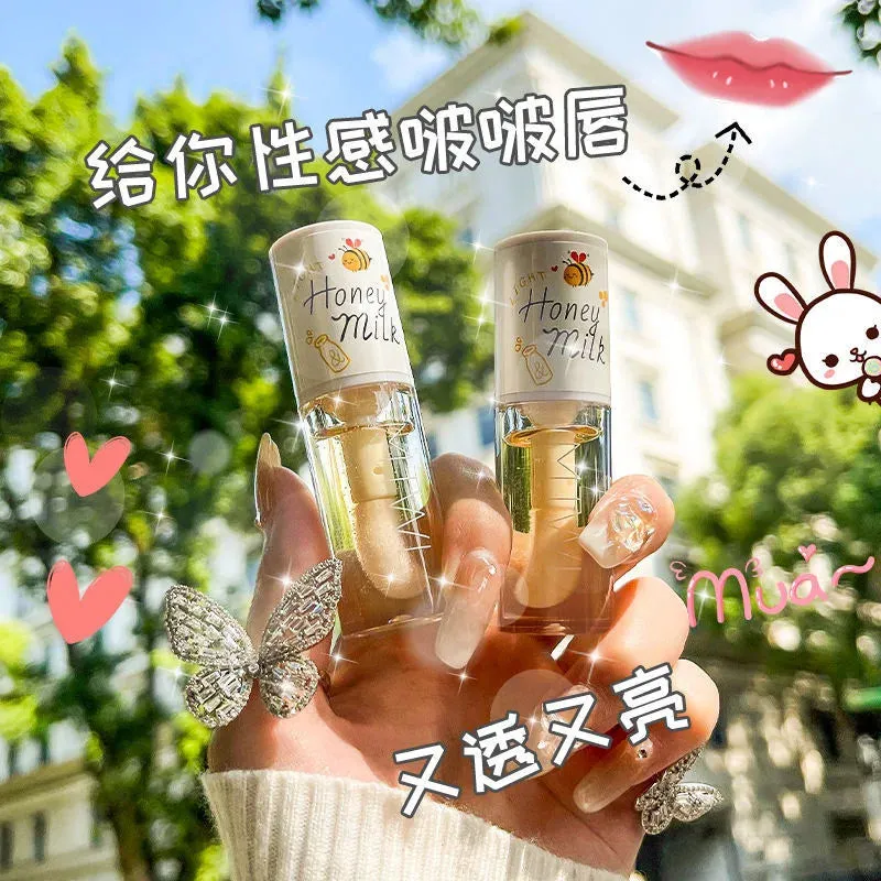 Peach Oolong and Honey Milk Moisturizing Lip Gloss Relieves Dryness and Fades Lightens Lip Lines Big Brush Head Lip Oil