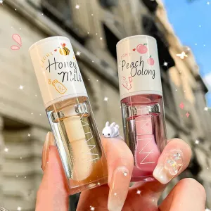 Peach Oolong and Honey Milk Moisturizing Lip Gloss Relieves Dryness and Fades Lightens Lip Lines Big Brush Head Lip Oil
