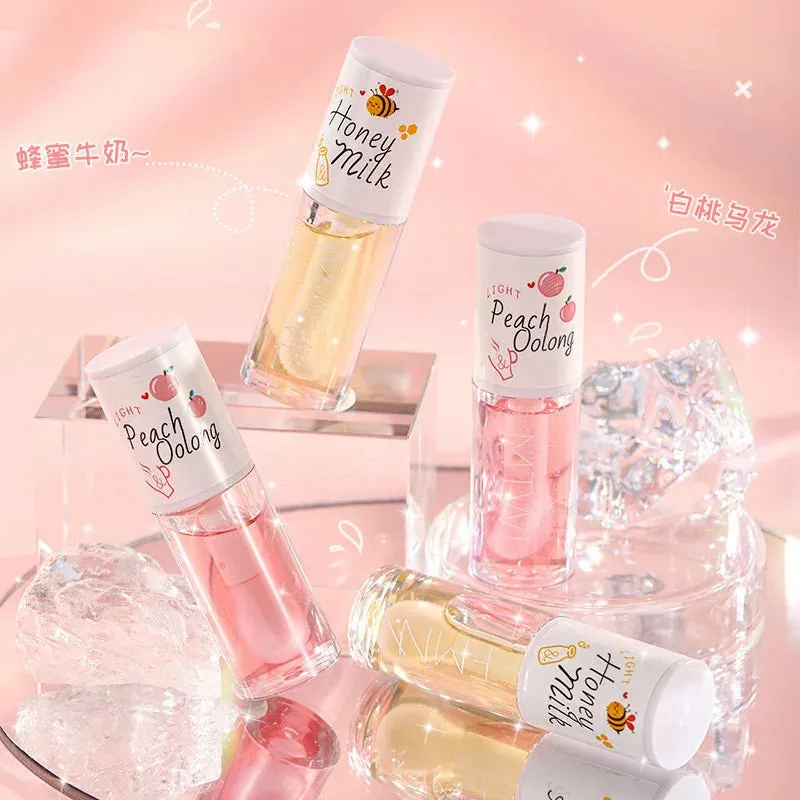Peach Oolong and Honey Milk Moisturizing Lip Gloss Relieves Dryness and Fades Lightens Lip Lines Big Brush Head Lip Oil