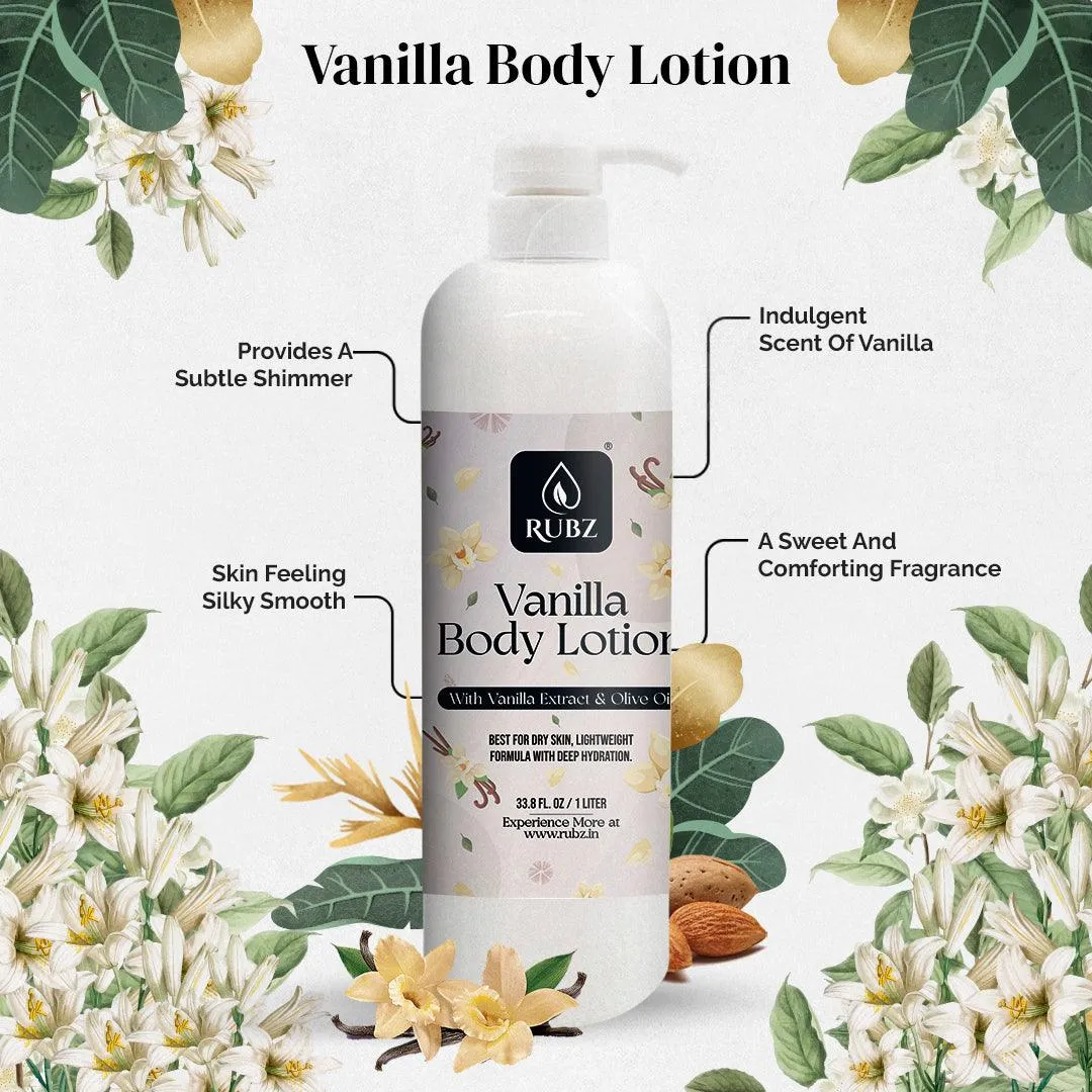 Rubz Vanilla Body Milk with goodness of Vanilla Extract 5 Kg | Bulk Body Lotion 5 Litre with Refillable 200g Plastic Jar | Best for Hotel, Spa, Salon