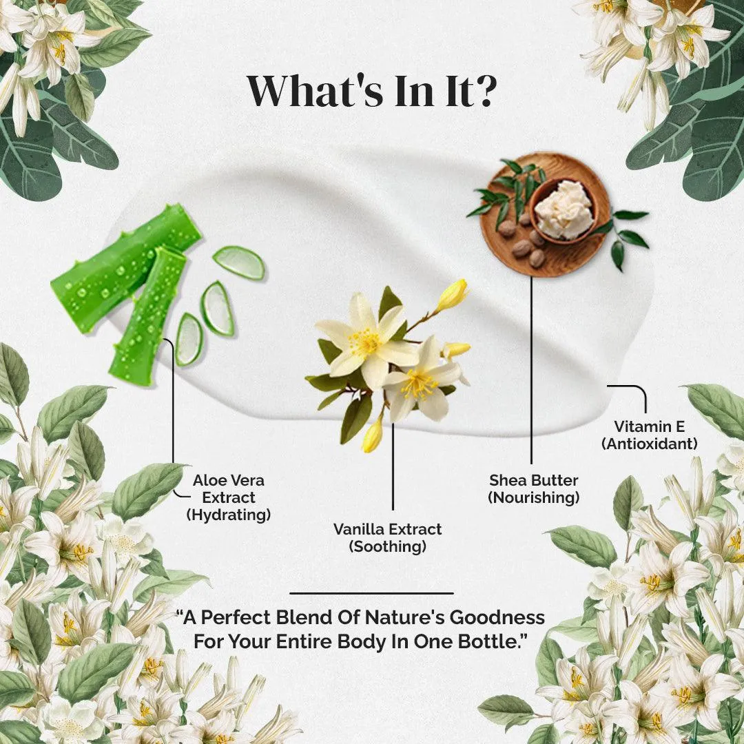 Rubz Vanilla Body Milk with goodness of Vanilla Extract 5 Kg | Bulk Body Lotion 5 Litre with Refillable 200g Plastic Jar | Best for Hotel, Spa, Salon
