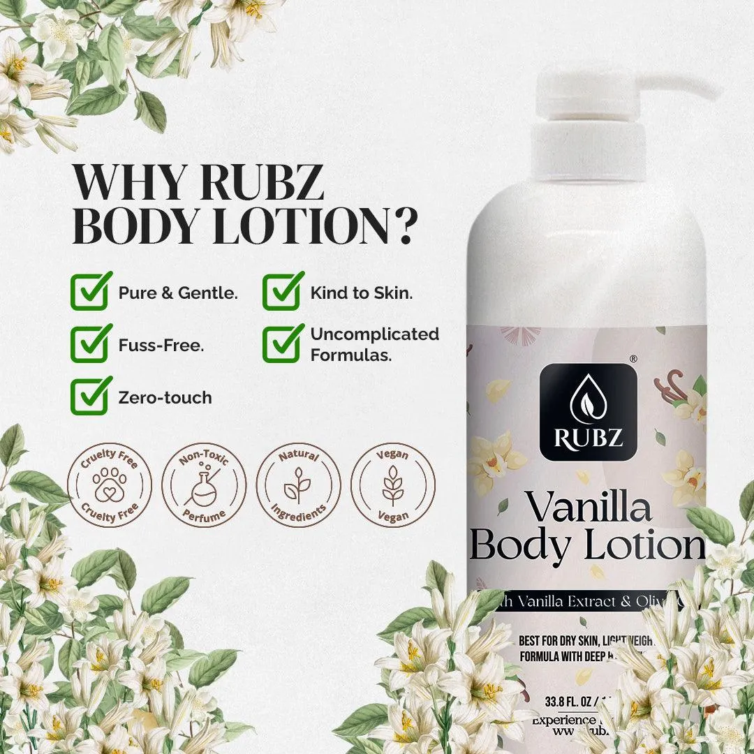 Rubz Vanilla Body Milk with goodness of Vanilla Extract 5 Kg | Bulk Body Lotion 5 Litre with Refillable 200g Plastic Jar | Best for Hotel, Spa, Salon