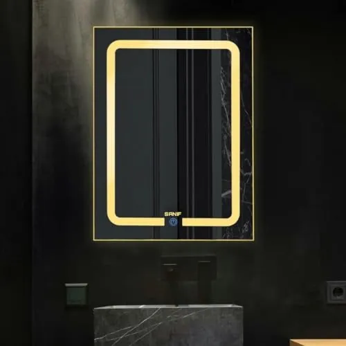 SANIF® Rectangular Led Mirror for Bathroom, Badroom, Dressing || Living Room and Wash Basin || 3 Colour Options with Adjustable || Size - 18X24 Inch, Frameless