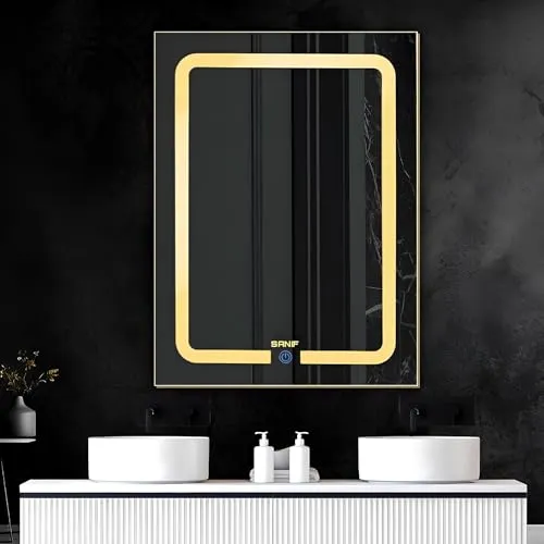 SANIF® Rectangular Led Mirror for Bathroom, Badroom, Dressing || Living Room and Wash Basin || 3 Colour Options with Adjustable || Size - 18X24 Inch, Frameless