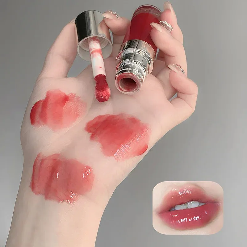 Toleet-Christmas/Thanksgiving Gift Winter Makeup Ideas Crystal Glass Jelly Lip Oil Mirror High Gloss Lip Gloss Plumper Moisturizing Lip Tint Cherry Red Colored Lipstick Korean Makeup