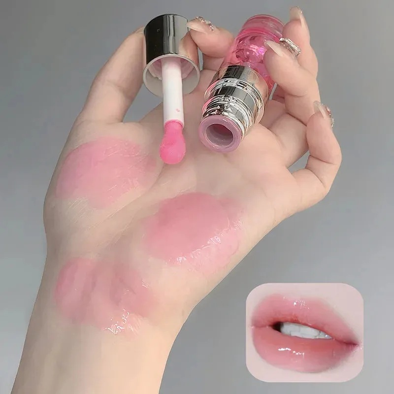 Toleet-Christmas/Thanksgiving Gift Winter Makeup Ideas Crystal Glass Jelly Lip Oil Mirror High Gloss Lip Gloss Plumper Moisturizing Lip Tint Cherry Red Colored Lipstick Korean Makeup