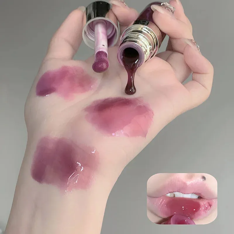 Toleet-Christmas/Thanksgiving Gift Winter Makeup Ideas Crystal Glass Jelly Lip Oil Mirror High Gloss Lip Gloss Plumper Moisturizing Lip Tint Cherry Red Colored Lipstick Korean Makeup