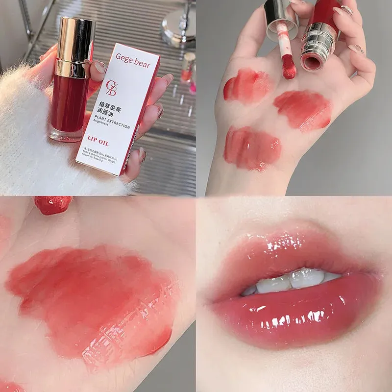 Toleet-Christmas/Thanksgiving Gift Winter Makeup Ideas Crystal Glass Jelly Lip Oil Mirror High Gloss Lip Gloss Plumper Moisturizing Lip Tint Cherry Red Colored Lipstick Korean Makeup