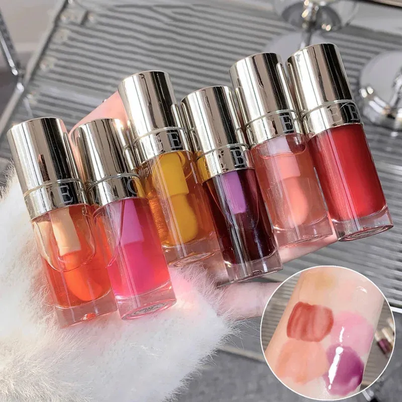 Toleet-Christmas/Thanksgiving Gift Winter Makeup Ideas Crystal Glass Jelly Lip Oil Mirror High Gloss Lip Gloss Plumper Moisturizing Lip Tint Cherry Red Colored Lipstick Korean Makeup