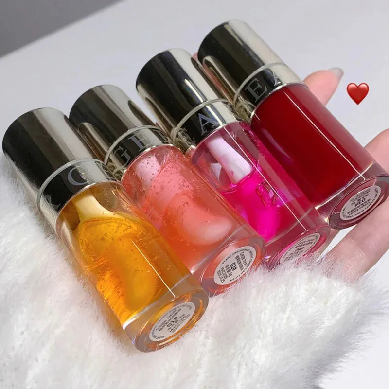 Toleet-Christmas/Thanksgiving Gift Winter Makeup Ideas Crystal Glass Jelly Lip Oil Mirror High Gloss Lip Gloss Plumper Moisturizing Lip Tint Cherry Red Colored Lipstick Korean Makeup