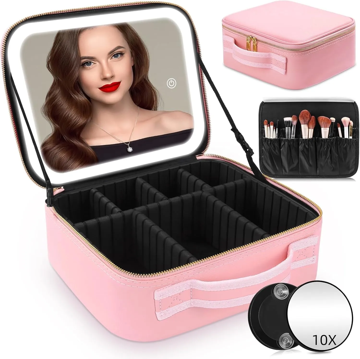 Travel Makeup Bag with 3 Setting Adjustable LED Mirror