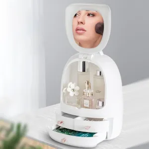 USb MakEUp BrUSh Drawer Organizer Cosmetic Storage Box Skin Care Products Container 3X Magnifying Led Light AdjUStable Mirror Fa1053