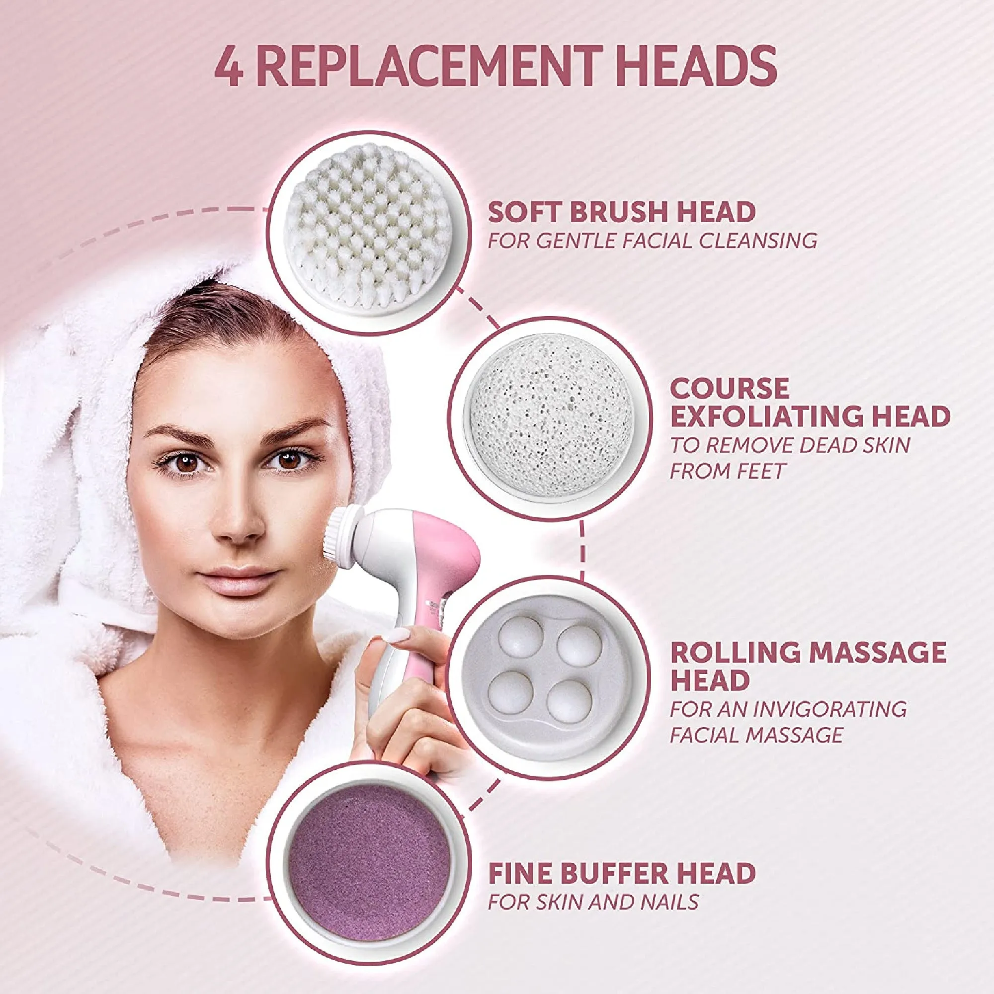 Wahl 4-in-1 Facial Cleansing Brush, Massager with Brush Attachments