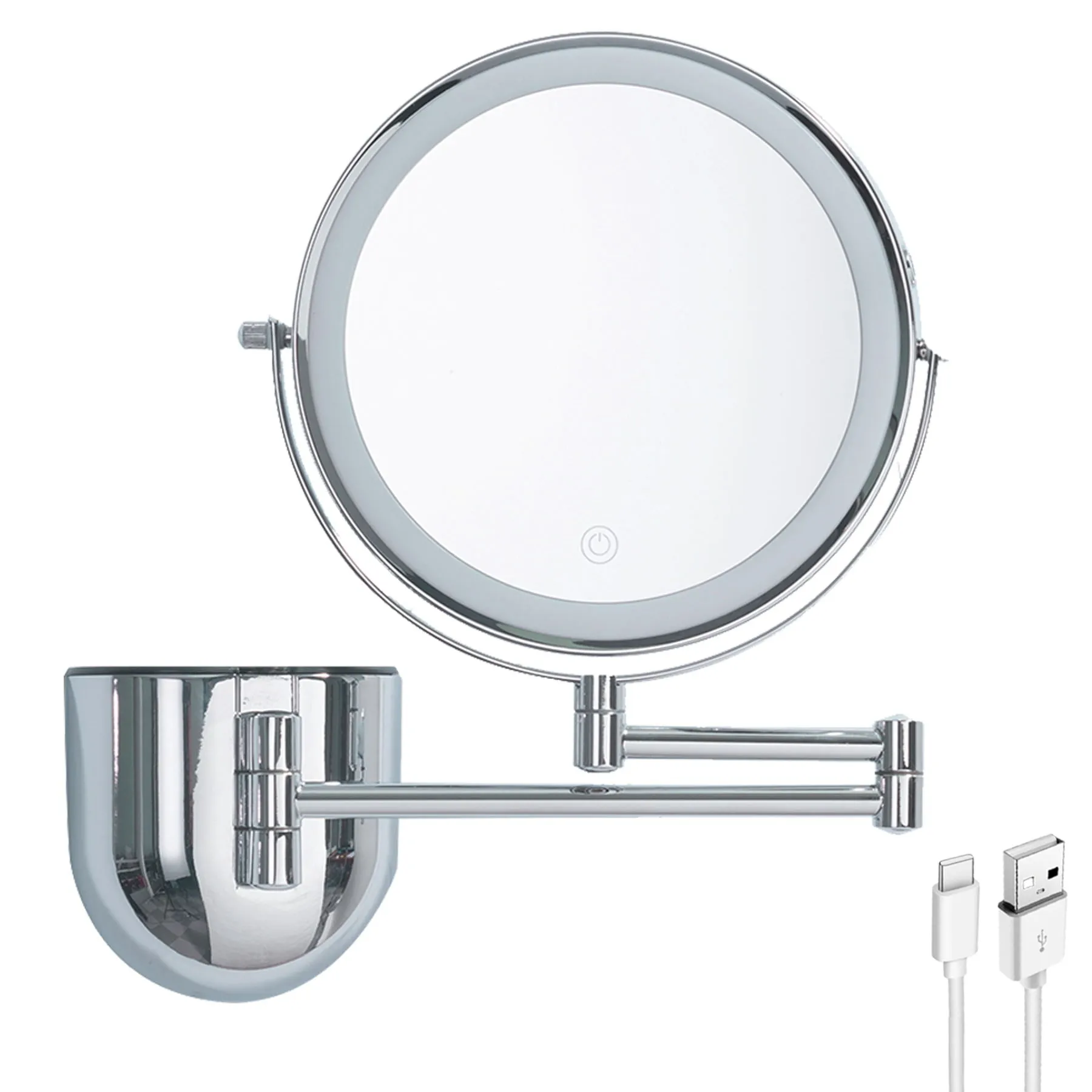 Wall Mounted Makeup Mirror with Adjustable Storage and Rotation: Get Ready in Style with Light-Control, Chromium Material, and 10X Magnifying